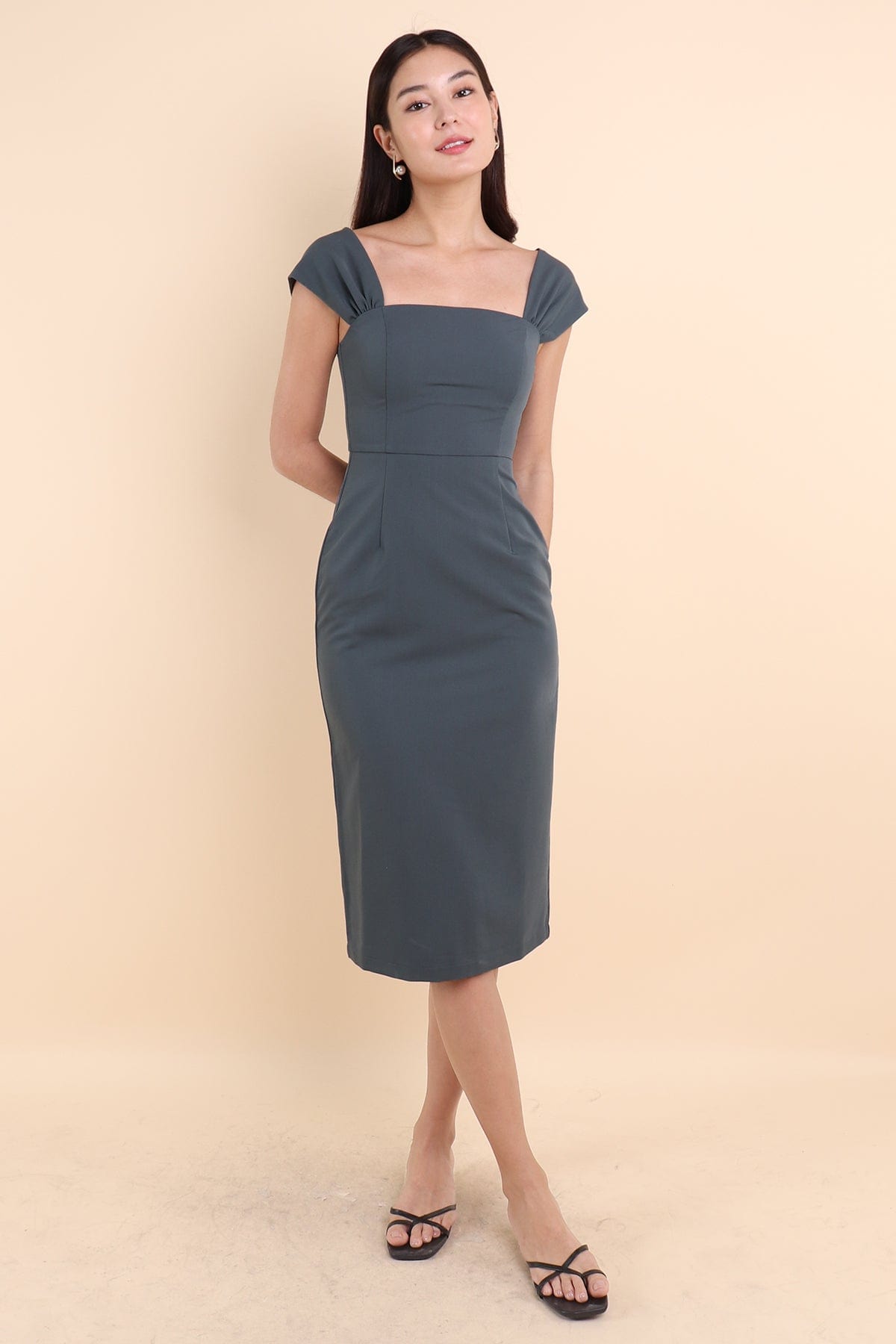 PENELOPE WORK DRESS IN STEEL GREEN | NEONMELLO