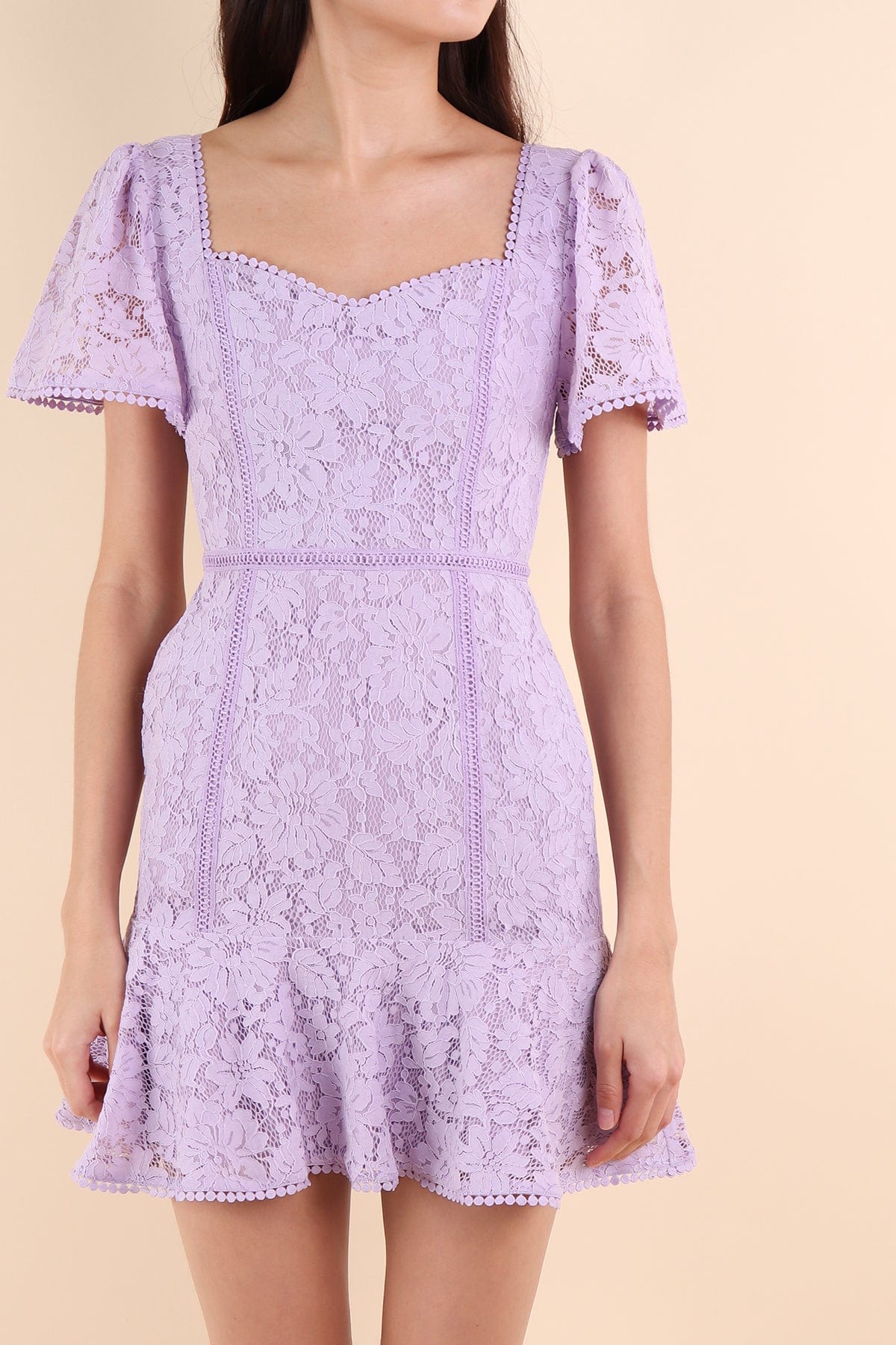 BONJOUR SLEEVE LACE DRESS IN LILAC | NEONMELLO
